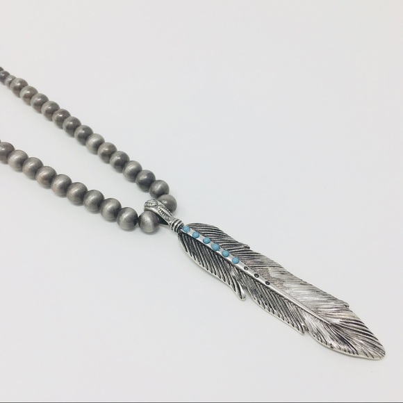NWT Long silver feather necklace with earrings - Picture 2 of 6